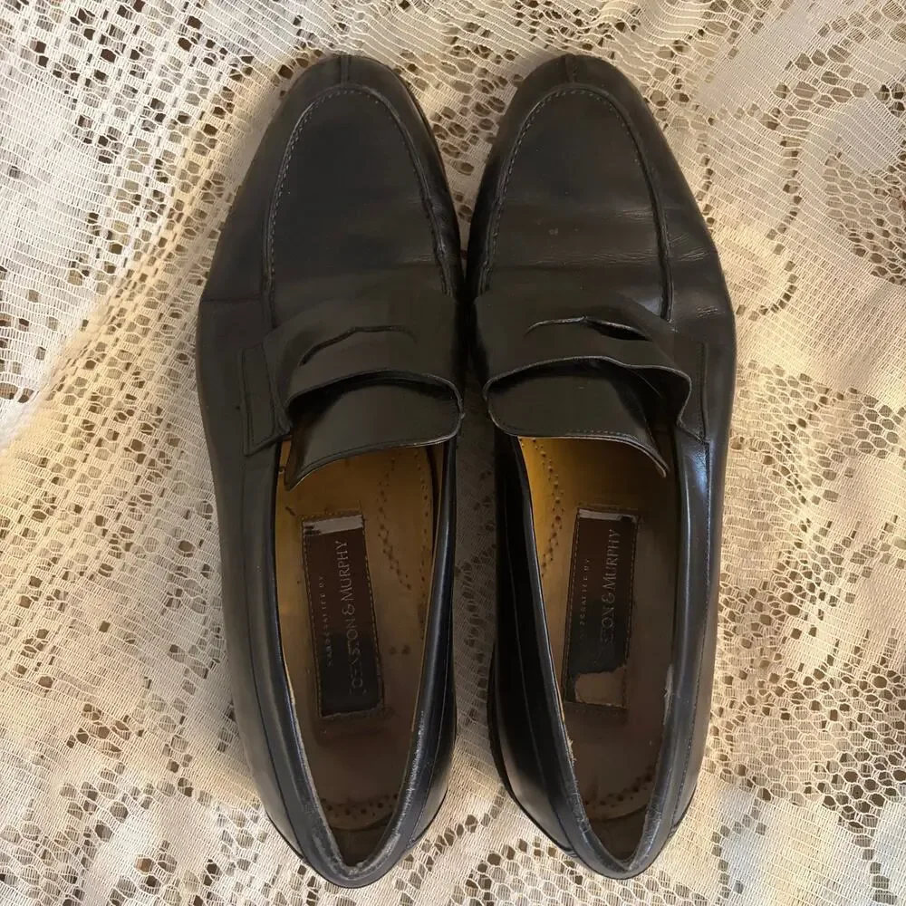 Johnston & Murphy Men's US 11.5 Black Leather Penny Loafers Shoes